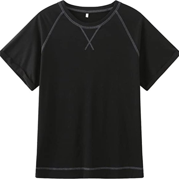 Women's Casual Short Sleeve T Shirts Crewneck Raglan Tees Side Split Summer - Picture 2 of 2